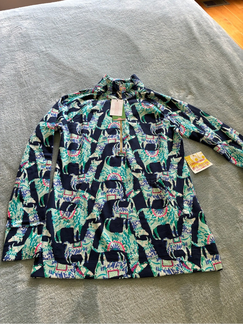 Lilly Pulitzer Navy, Teal & White Printed Pullover Jacket  NWT